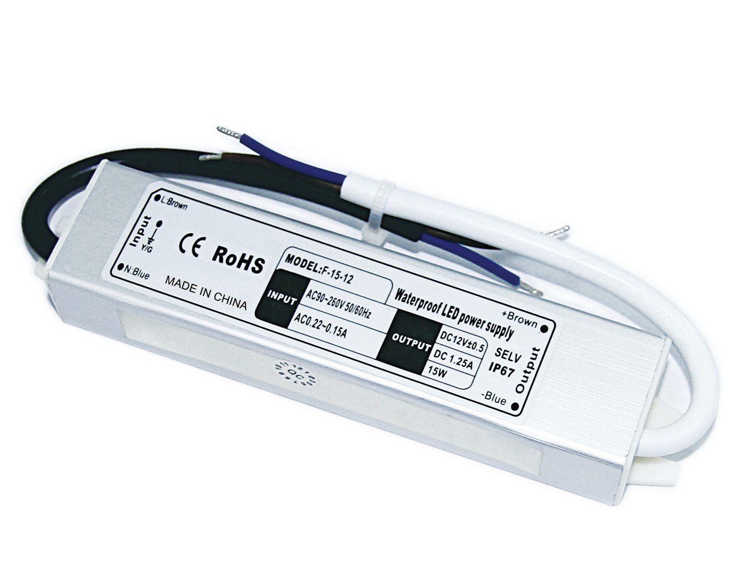 Esnek Şerit LED Işık için 24V DC 15W Su geçirmez LED Sürücü EN55022