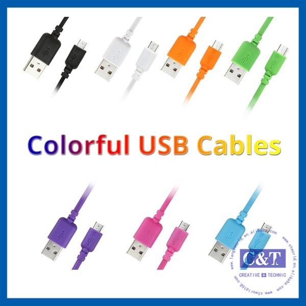 Renkli Mikro Smartphone USB Veri Aktarımı Kablosu Yüksek Hızlı 2&amp;#39;si bir arada