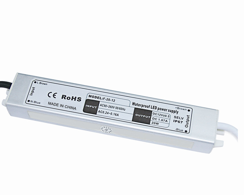 DC 12 / 24V AC 110-264V 20W su geçirmez LED Driver, LCD Ekran için